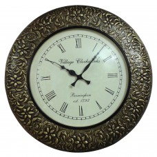 Brass Wooden Antique Wall Clock (Floral)- 18inch
